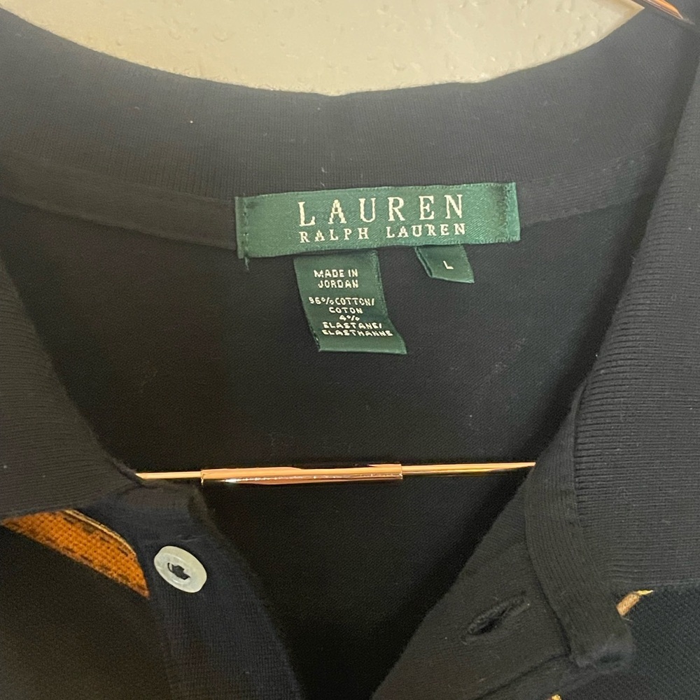 Vintage Ralph Lauren Equestrian Bridle Print Polo Shirt Black L - Picture 3 of 5